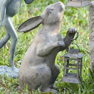 Cute Rabbit With Candle Lantern Garden/pool Yard Decor - Aluminum - 15  H.