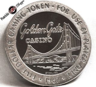 $5 Full Proof Sterling Silver Slot Token Golden Gate Casino 1967 Fm Las Vegas Nv