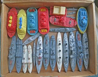 Toy Ships (25) Combination Tootsie Battleships,  Renwal Boats,  Crackerjack