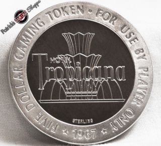 $5 Full Proof Sterling Silver Slot Token Tropicana Casino 1967 Fm Las Vegas Coin