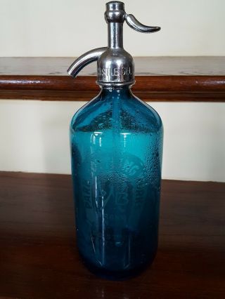 Rare Aqua Blue Antique Seltzer Bottle Bronx Ny 26 Oz Registered