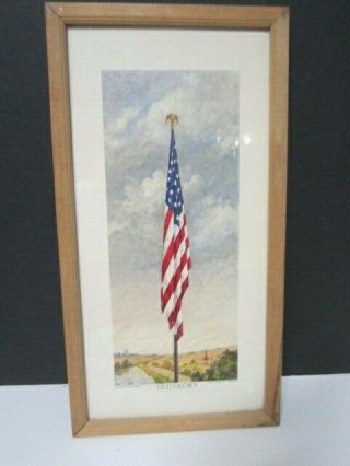Vintage 1942 H.  S.  Roberts Us Flag Old Glory Print Painting C.  Sherman