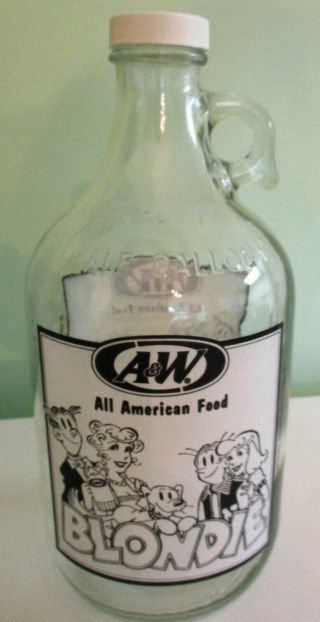 Vintage 1998 A&w Root Beer " Blondie " Glass Bottle Half Gallon,  Paper Labels Rare