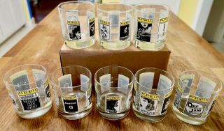 Full Set Of 8 Playbill Broadway Play Theater On The Rocks Bar Drinking Glasses
