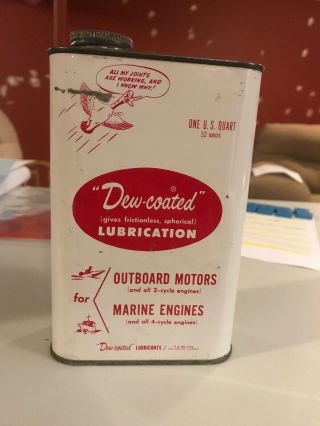 Vintage Dew - Coated Outboard Motor Oil Can Great Graphics Rare Flat Quart
