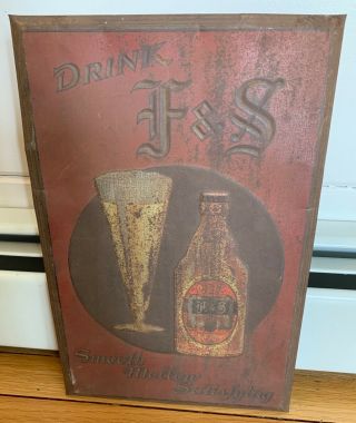 Rare F&s Fuhrmann & Schmidt Beer Tin Beer Sign Shamokin Pa