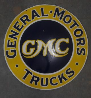 Gmc General Motors Trucks Porcelain Sign 36 " Double Sided