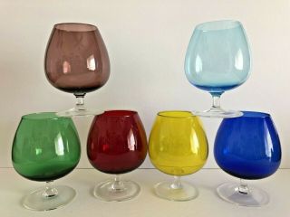 Vintage Set Of 6 Multi Colored Brandy/cognac Snifters 5.  5 " Tall
