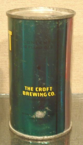 1930s CROFT CREAM ALE FLAT TOP BEER CAN IRTP BOSTON MASS KEGLINED 3 PRODUCTS 3