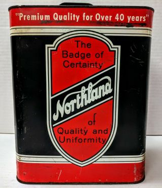 Vtg 2 Gallon Northland Products Metal Oil Can Empty Waterloo Ia Advertising