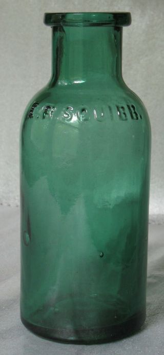 Antique Medicine Bottle E R Squibb Green