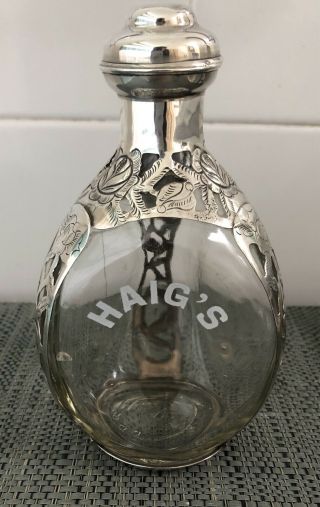 Vintage Haig’s Sterling Silver Overlay Pinched Whiskey Decanter Bottle