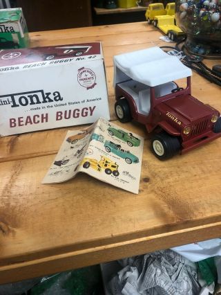 Vintage Tonka Burgundy Mini Tonka Beach Buggy No.  42 W/box & Brochure Nos