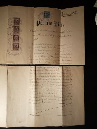 Porfirio Diaz (mexico) - Land Deed Signed 12/31/1897 With Co - Signers Autographed