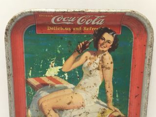 Old Vintage Coca Cola Springboard Tray Sign,  Woman on Diving Board 1939 2