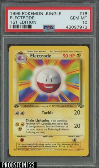 1999 Pokemon Jungle 1st Edition 18 Electrode Psa 10 Gem