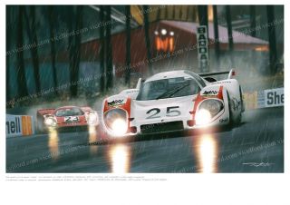 Porsche 917 Le Mans 1970 Art Print 3 Signed: Ahrens,  Herrmann,  Elford,  Artist