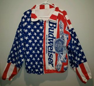 Vintage Budweiser American Flag Jacket Size Xl Zippered Made In The Usa Rare