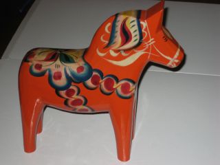 10 In.  Vntg Swedish Dala Horse Wood Carved Hand Painted
