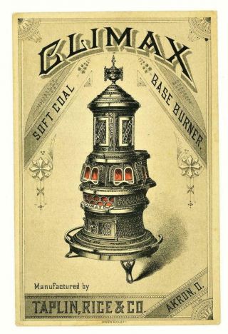 Climax Stove Taplin Rice & Co 1880s Paige Bros Akron Ohio Advertising Trade Card