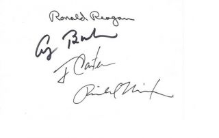 Bush - Reagan - Carter - Nixon Hand Signed Autographed Clip W - 4 Presidents