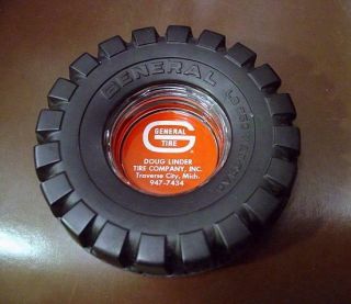 Vtg General Tire LD 250 Rubber Ash Tray W/ Glass Insert Linder Traverse City MI 6