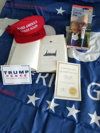 PRESIDENT DONALD J TRUMP SIGNED MAKE AMERICA GREAT AGAIN HAT and BOOK LOA 9