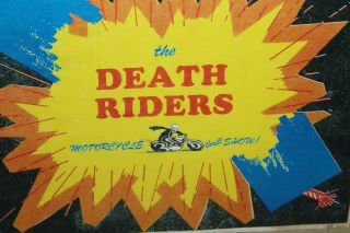 SCARCE 1930s THE DEATH RIDERS MOTORCYCLE CARNIVAL PARK DISPLAY SIGN HARLEY BIKE 2