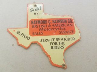 Elpaso Texas British American Motorcycles Sales Service Porcelain Sign Harley