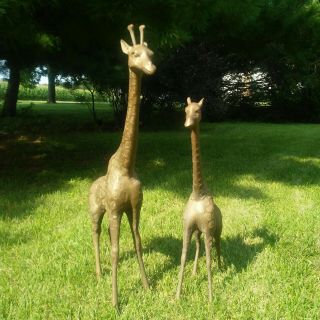 Vintage Brass African Giraffe Statues Set Of Two