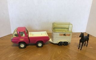 Vintage Tonka Stables Pickup Truck And Horse Trailer W/ Horse