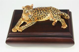 Jay Strongwater Jungle Large Leopard Jaguar On Wood Box Ltd Swarovski $2800