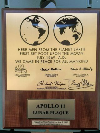 Apollo 11 Lunar Plaque Autographed By Buzz Aldrin Extremely Scarce In Pristine
