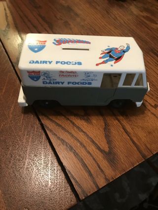 Circa 1960 All Star Dairies Superman Milk Truck Van Plastic Bank