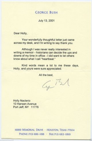 George H W Bush Signed Autographed Typed Letter 7/13/01 L@@k