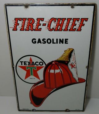 1949 Texaco Gasoline Fire - Chief Fireman Helmet Porcelain Pump Sign