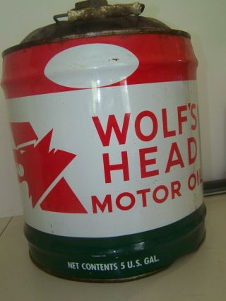 VINTAGE WOLF ' S HEAD MOTOR OIL 5 GALLON CAN 2