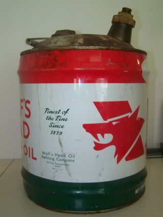 VINTAGE WOLF ' S HEAD MOTOR OIL 5 GALLON CAN 3