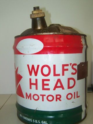 VINTAGE WOLF ' S HEAD MOTOR OIL 5 GALLON CAN 4
