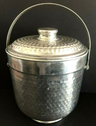 Vintage Large Hammered Aluminum Insulated Ice Bucket - Made In Italy 11.  5 " Tall