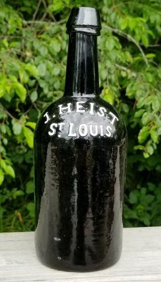 J.  Heist St.  Louis Missouri Mo Black Glass Quart Ale Bottle Early Applied