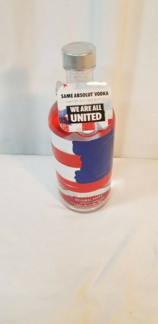Absolut " We Are All United " Bottle W/ Neck Tag 750ml - Empty - Limited Edition