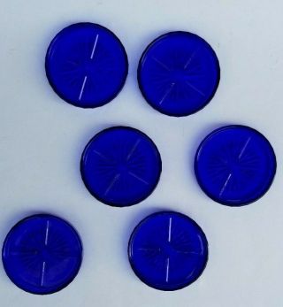 Set Of 6 Vintage Glass Coasters Cobalt Blue Starburst Bottom Round