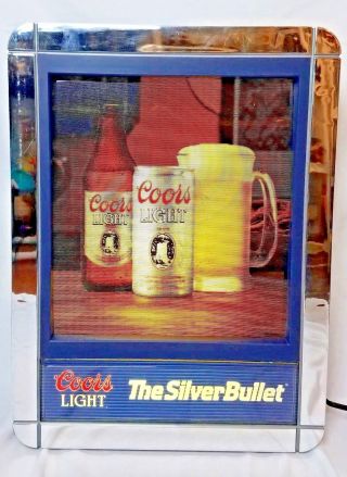 1988 Silver Bullet Coors Light Beer Sign Lighted Back Bar With Motion 3 Pictures