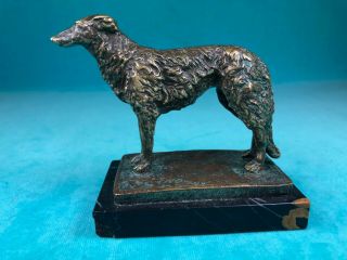 Antique Paul Edouard Dreux Signed French Bronze Sculpture Of A Borzoi Dog