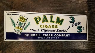 Palm Cigars Embossed Tin Sign De Nobli Long Island Ny Smoke Vintage Old 1950s