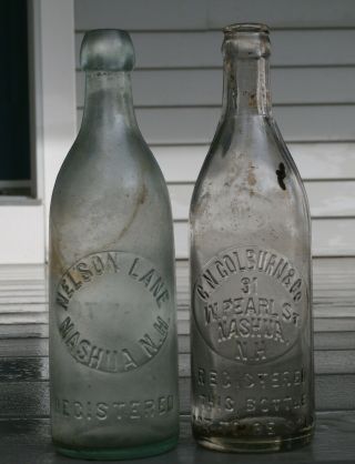 Two Antique Nashua,  N.  H.  Beer/soda Bottles - Blob & Tooled - Nelson Lane - Colburn