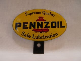 Pennzoil Motor Oil 2 Piece Porcelain Advertising License Plate Topper Sign
