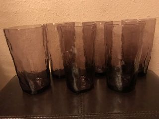 6 Morgantown Glass Crinkle Wrinkle Amethyst Flat Iced Tea Tumblers,  5.  5 " H X 3 " W