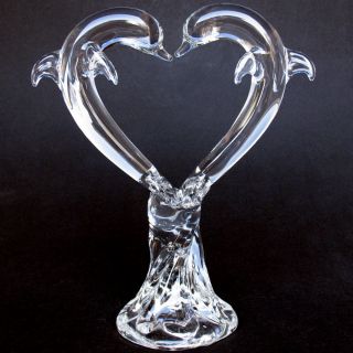 Dolphins Glass Heart Wedding Cake Top Topper Crystal